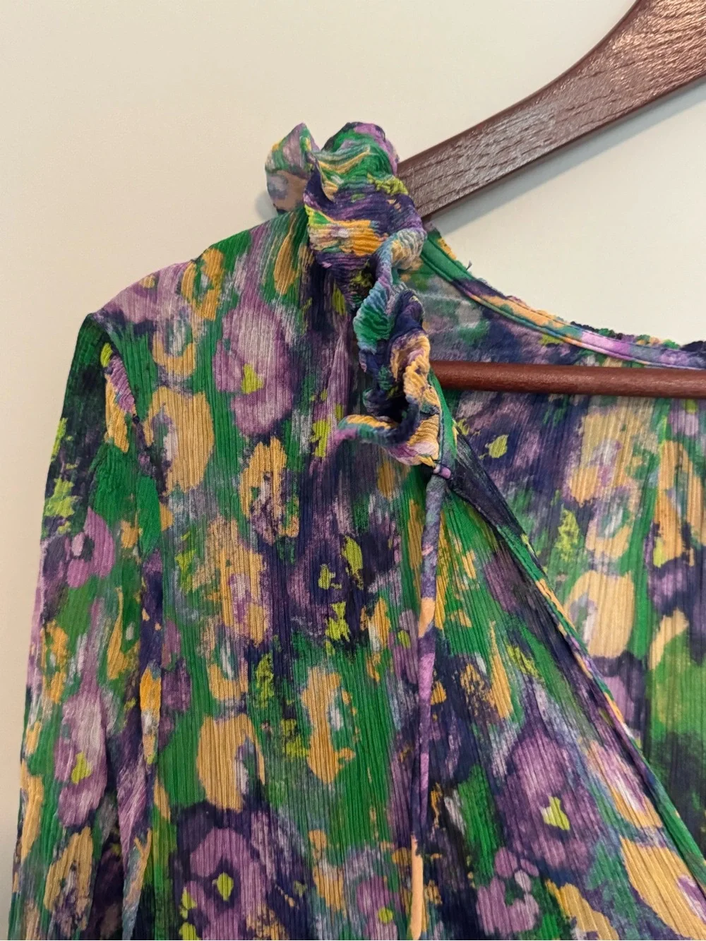 Anthropologie Marais Dress XL Chiffon Purple Green Boho Ruffle Maxi Balloon - Picture 5 of 12